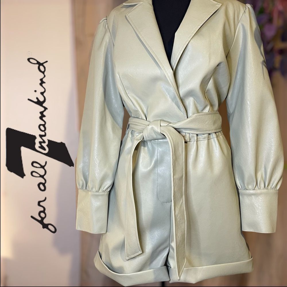 7 for All Mankind Faux Leather Sage Green Long Puff Sleeve Romper